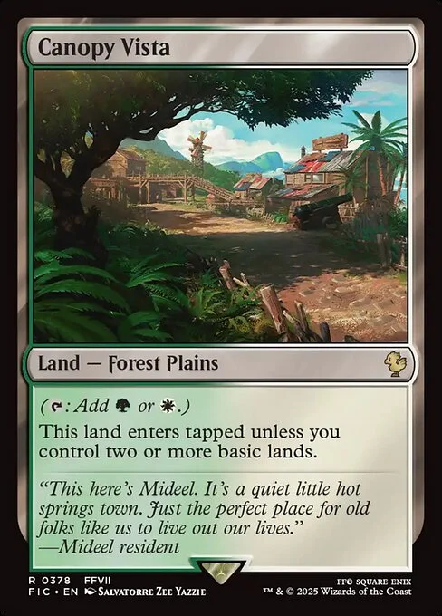 Canopy Vista, carta Magic di tipo Land — Forest Plains illustrata da Salvatorre Zee Yazzie