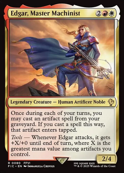 Edgar, Master Machinist, carta Magic di tipo Legendary Creature — Human Artificer Noble illustrata da Immanuela Crovius