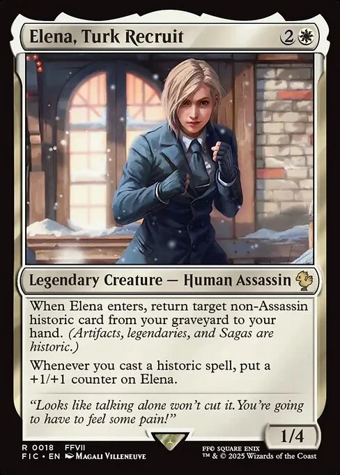 Elena, Turk Recruit, carta Magic di tipo Legendary Creature — Human Assassin illustrata da Magali Villeneuve
