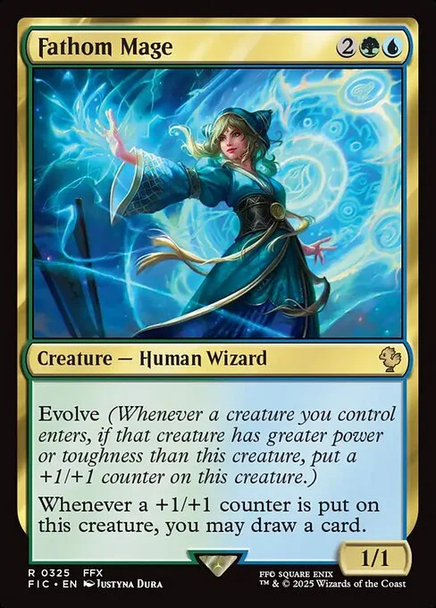 Fathom Mage, carta Magic di tipo Creature — Human Wizard illustrata da Justyna Dura