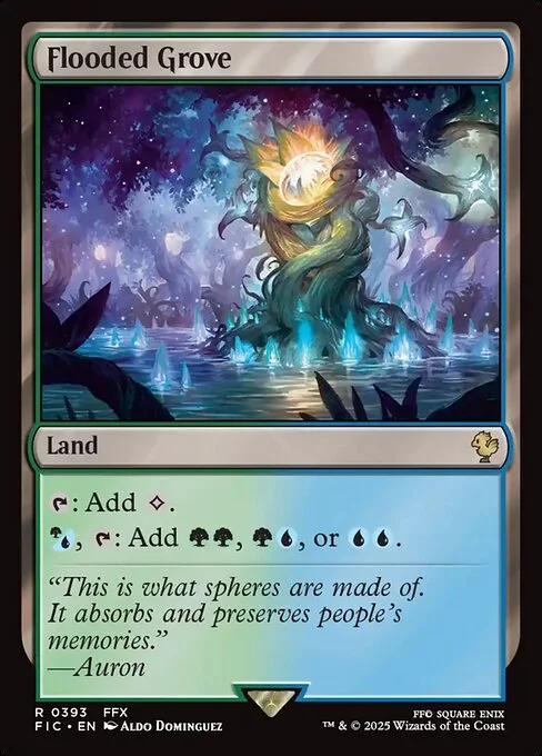 Flooded Grove, carta Magic di tipo Land illustrata da Aldo Domínguez