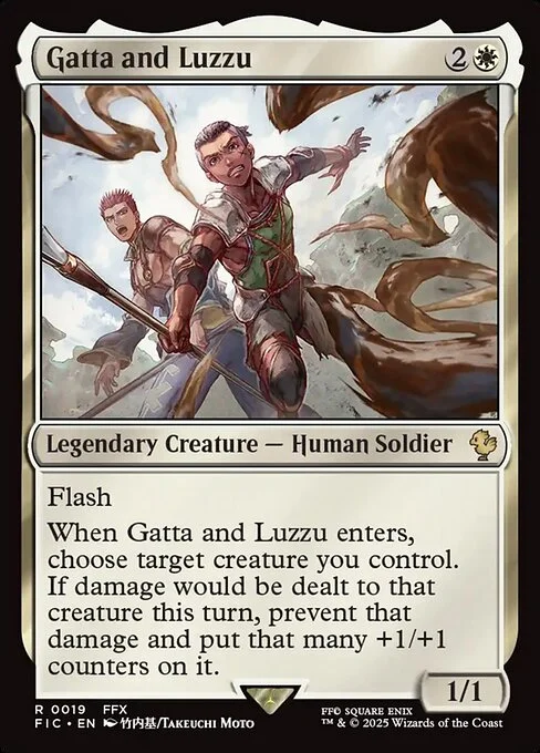 Gatta and Luzzu, carta Magic di tipo Legendary Creature — Human Soldier illustrata da Takeuchi Moto