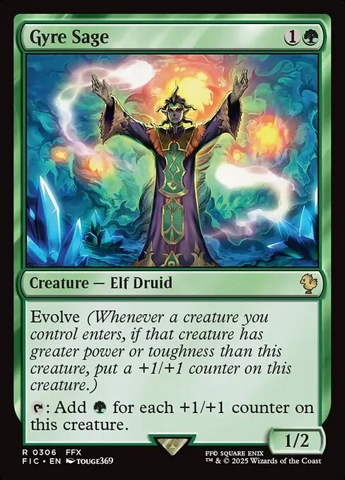 Gyre Sage, carta Magic di tipo Creature — Elf Druid illustrata da Touge369