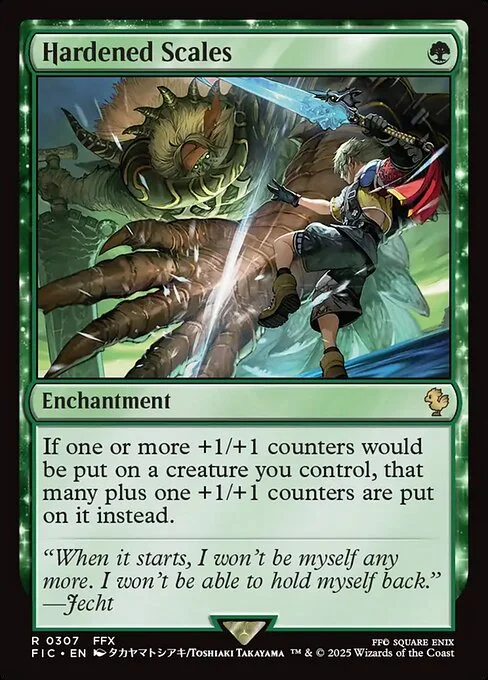 Hardened Scales, carta Magic di tipo Enchantment illustrata da Takayama Toshiaki