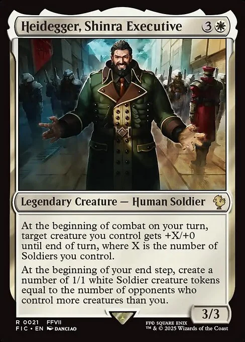 Heidegger, Shinra Executive, carta Magic di tipo Legendary Creature — Human Soldier illustrata da Danciao