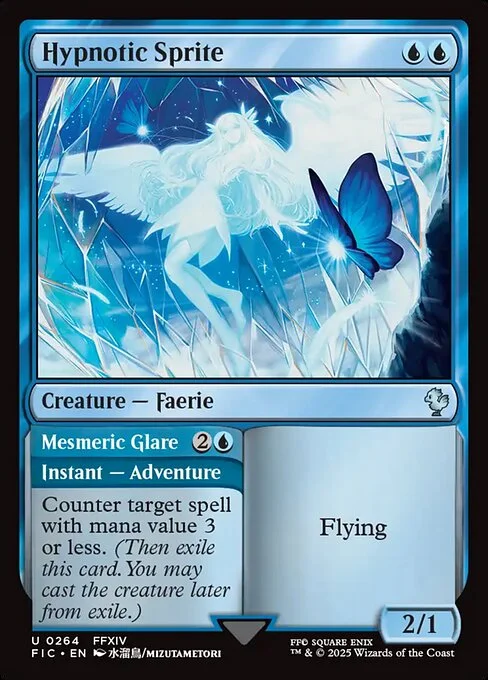 Hypnotic Sprite // Mesmeric Glare, carta Magic di tipo Creature — Faerie // Instant — Adventure illustrata da Mizutametori