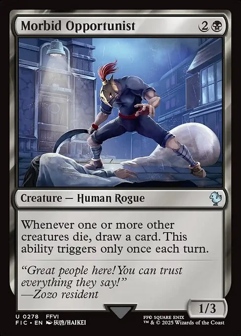 Morbid Opportunist, carta Magic di tipo Creature — Human Rogue illustrata da HAIKEI