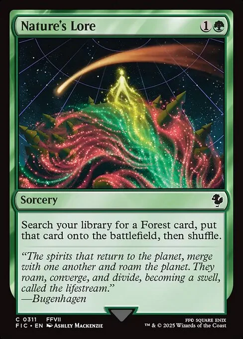 Nature's Lore, carta Magic di tipo Sorcery illustrata da Ashley Mackenzie