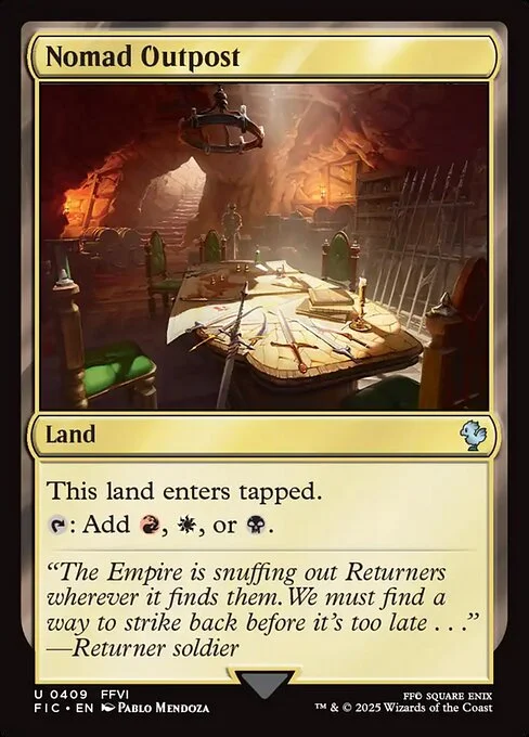Nomad Outpost, carta Magic di tipo Land illustrata da Pablo Mendoza