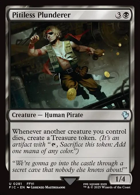 Pitiless Plunderer, carta Magic di tipo Creature — Human Pirate illustrata da Lorenzo Mastroianni