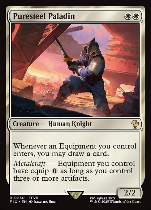 Puresteel Paladin, carta Magic di tipo Creature — Human Knight illustrata da Ignatius Budi