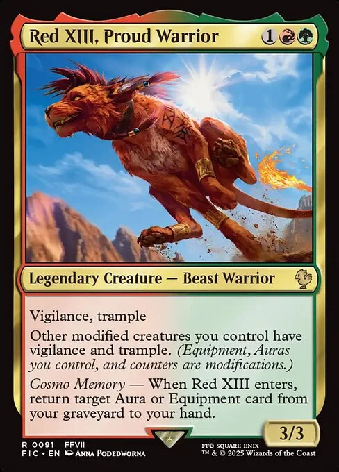 Red XIII, Proud Warrior, carta Magic di tipo Legendary Creature — Beast Warrior illustrata da Anna Podedworna