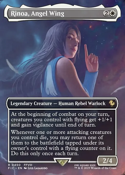 Rinoa, Angel Wing, carta Magic di tipo Legendary Creature — Human Rebel Warlock illustrata da Lius Lasahido