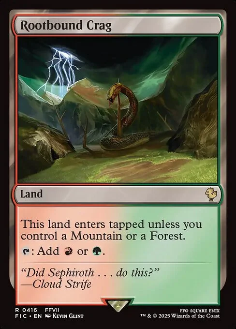 Rootbound Crag, carta Magic di tipo Land illustrata da Kevin Glint