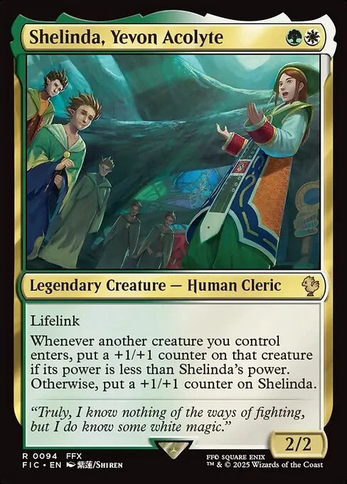 Shelinda, Yevon Acolyte, carta Magic di tipo Legendary Creature — Human Cleric illustrata da Shiren