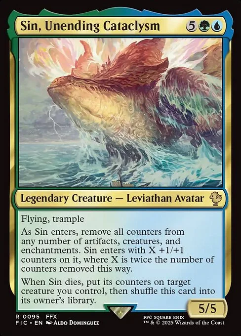 Sin, Unending Cataclysm, carta Magic di tipo Legendary Creature — Leviathan Avatar illustrata da Aldo Domínguez