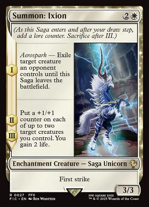 Summon: Ixion, carta Magic di tipo Enchantment Creature — Saga Unicorn illustrata da Ben Wootten