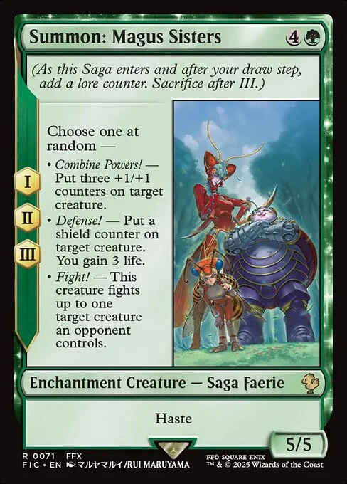 Summon: Magus Sisters, carta Magic di tipo Enchantment Creature — Saga Faerie illustrata da Rui Maruyama