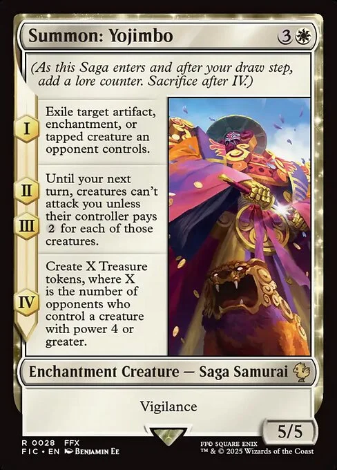 Summon: Yojimbo, carta Magic di tipo Enchantment Creature — Saga Samurai illustrata da Benjamin Ee