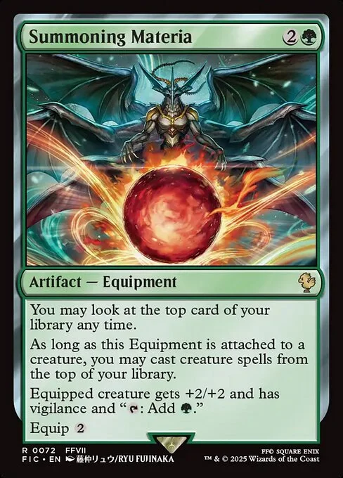 Summoning Materia, carta Magic di tipo Artifact — Equipment illustrata da Ryu Fujinaka