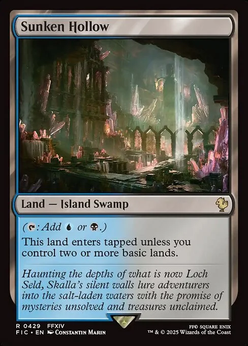 Sunken Hollow, carta Magic di tipo Land — Island Swamp illustrata da Constantin Marin