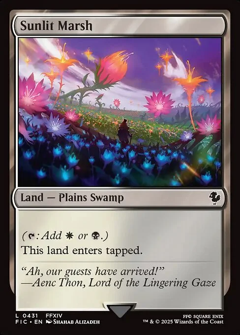 Sunlit Marsh, carta Magic di tipo Land — Plains Swamp illustrata da Shahab Alizadeh
