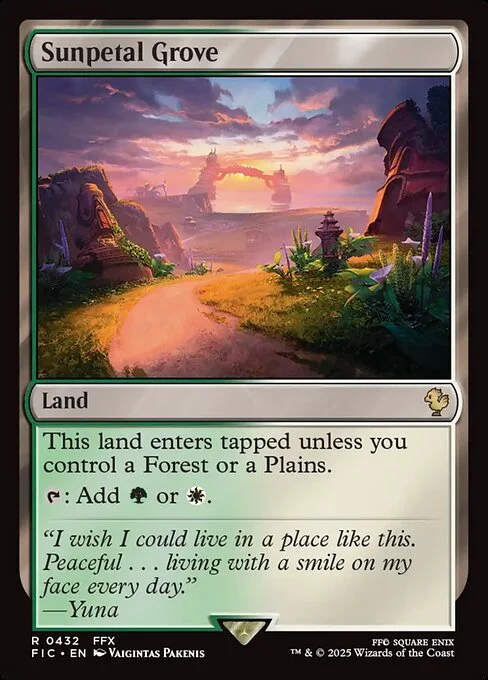 Sunpetal Grove, carta Magic di tipo Land illustrata da Vaigintas Pakenis