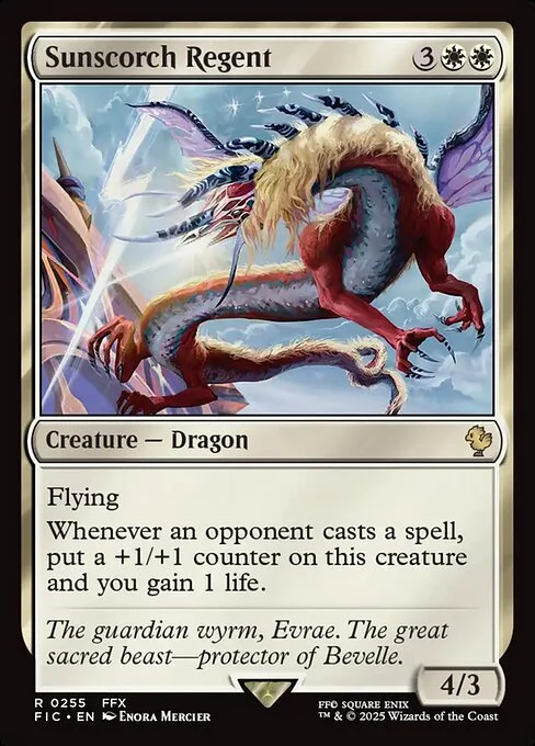 Sunscorch Regent, carta Magic di tipo Creature — Dragon illustrata da Enora Mercier
