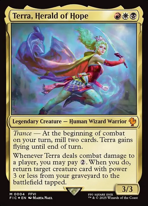 Terra, Herald of Hope, carta Magic di tipo Legendary Creature — Human Wizard Warrior illustrata da Marta Nael