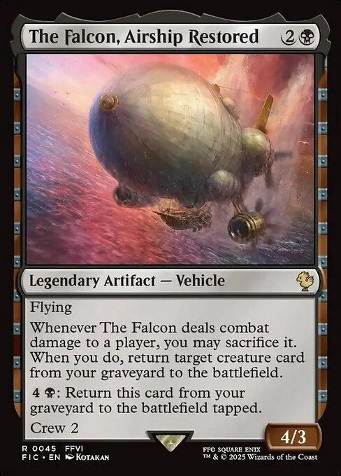 The Falcon, Airship Restored, carta Magic di tipo Legendary Artifact — Vehicle illustrata da Kotakan