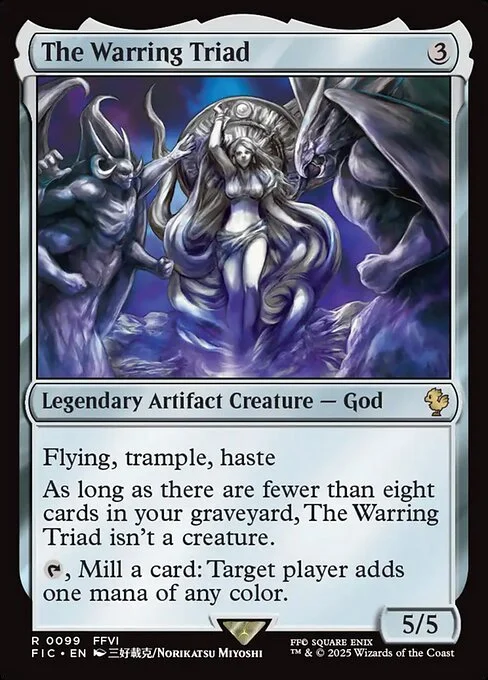 The Warring Triad, carta Magic di tipo Legendary Artifact Creature — God illustrata da Norikatsu Miyoshi