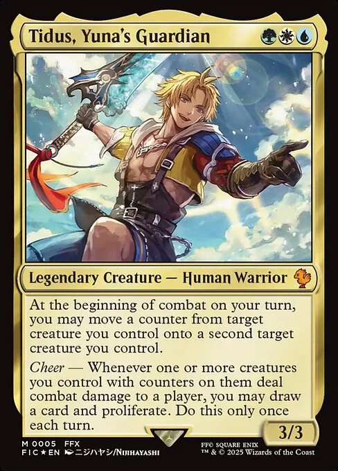 Tidus, Yuna's Guardian, carta Magic di tipo Legendary Creature — Human Warrior illustrata da Nijihayashi