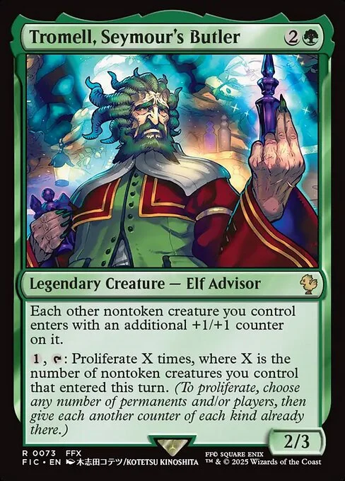 Tromell, Seymour's Butler, carta Magic di tipo Legendary Creature — Elf Advisor illustrata da Kotetsu Kinoshita