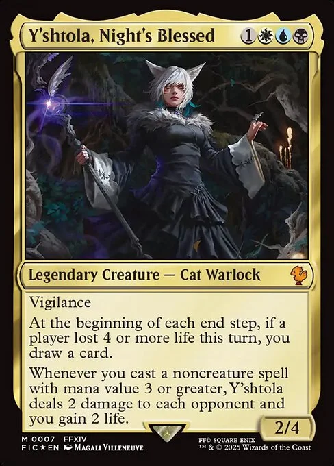 Y'shtola, Night's Blessed, carta Magic di tipo Legendary Creature — Cat Warlock illustrata da Magali Villeneuve