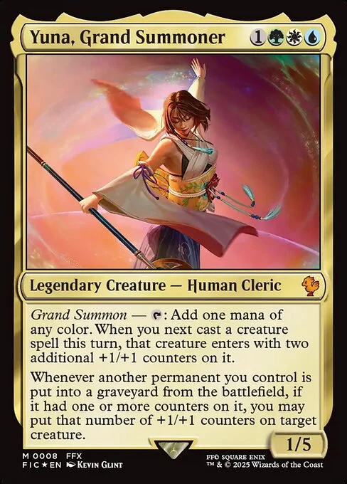 Yuna, Grand Summoner, carta Magic di tipo Legendary Creature — Human Cleric illustrata da Kevin Glint