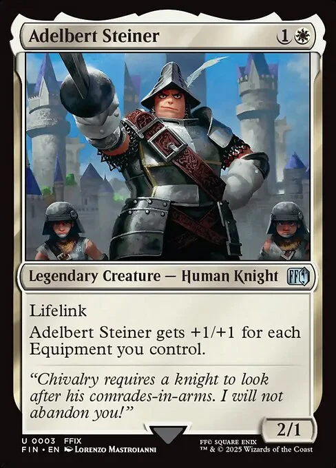 Adelbert Steiner, carta Magic di tipo Legendary Creature — Human Knight illustrata da Lorenzo Mastroianni