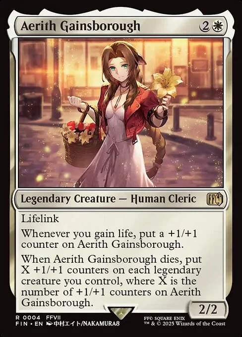 Aerith Gainsborough, carta Magic di tipo Legendary Creature — Human Cleric illustrata da Nakamura8