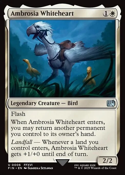 Ambrosia Whiteheart, carta Magic di tipo Legendary Creature — Bird illustrata da Fajareka Setiawan
