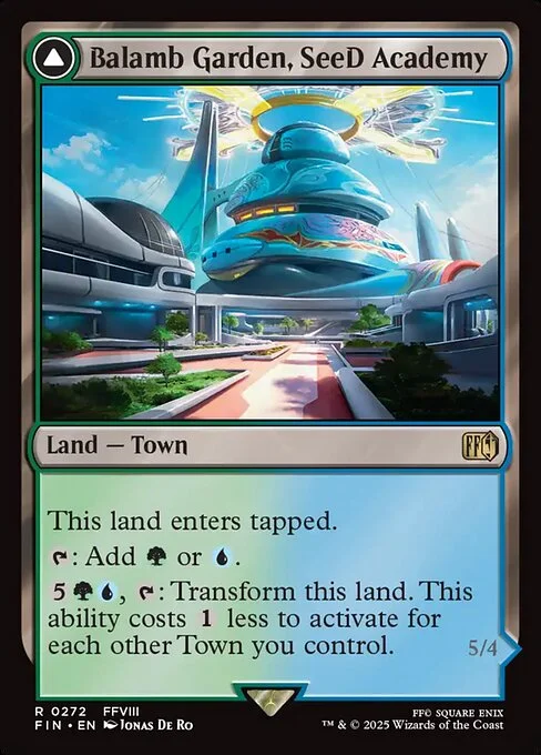 Balamb Garden, SeeD Academy // Balamb Garden, Airborne, carta Magic di tipo Land — Town // Legendary Artifact — Vehicle illustrata da Jonas De Ro