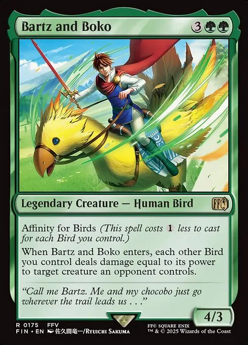 Bartz and Boko, carta Magic di tipo Legendary Creature — Human Bird illustrata da Ryuichi Sakuma