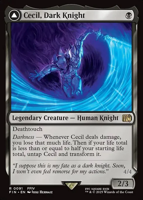 Cecil, Dark Knight // Cecil, Redeemed Paladin, carta Magic di tipo Legendary Creature — Human Knight // Legendary Creature — Human Knight illustrata da Josu Hernaiz
