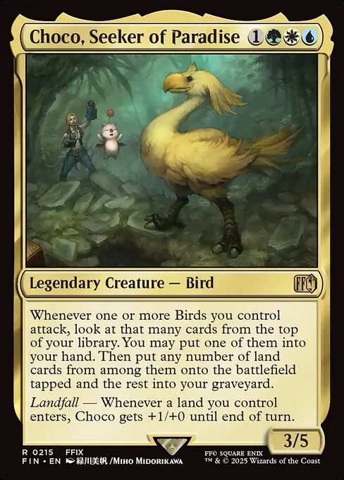 Choco, Seeker of Paradise, carta Magic di tipo Legendary Creature — Bird illustrata da Miho Midorikawa