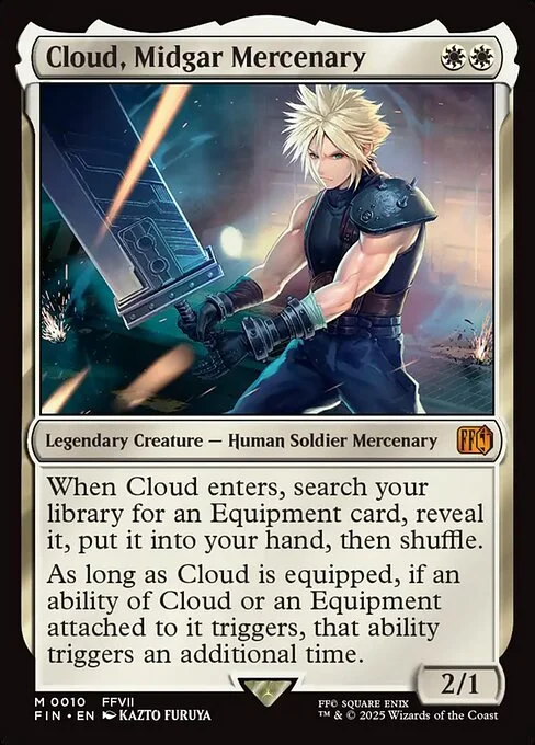 Cloud, Midgar Mercenary, carta Magic di tipo Legendary Creature — Human Soldier Mercenary illustrata da Kazto Furuya