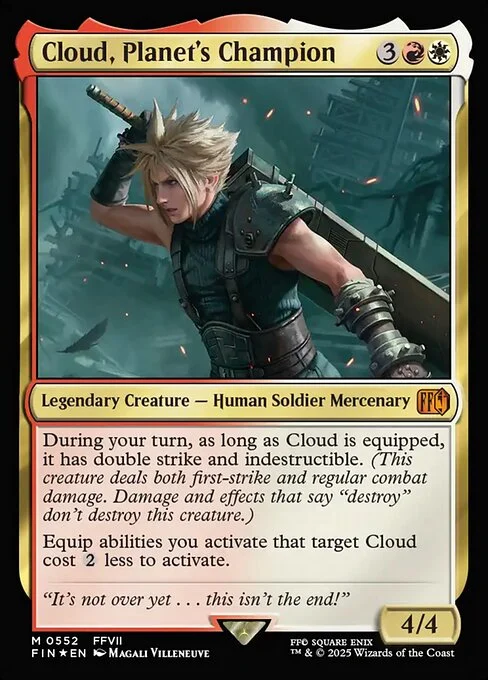 Cloud, Planet's Champion, carta Magic di tipo Legendary Creature — Human Soldier Mercenary illustrata da Magali Villeneuve