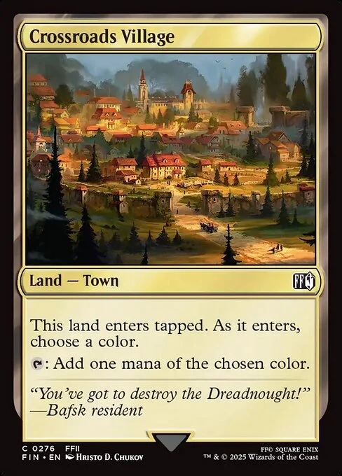 Crossroads Village, carta Magic di tipo Land — Town illustrata da Hristo D. Chukov