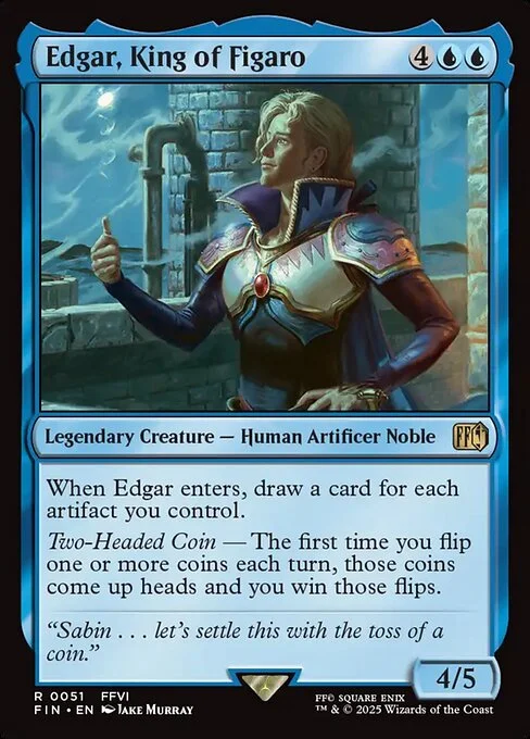 Edgar, King of Figaro, carta Magic di tipo Legendary Creature — Human Artificer Noble illustrata da Jake Murray