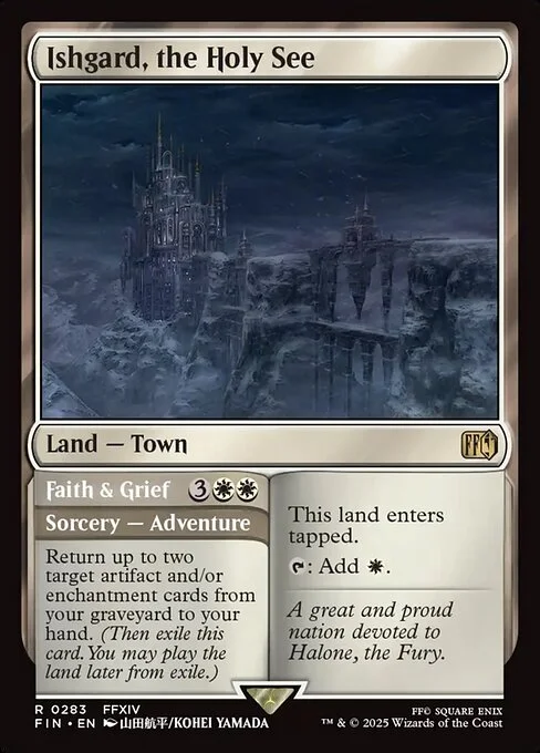 Ishgard, the Holy See // Faith & Grief, carta Magic di tipo Land — Town // Sorcery — Adventure illustrata da KOHEI YAMADA
