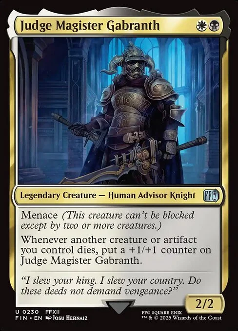 Judge Magister Gabranth, carta Magic di tipo Legendary Creature — Human Advisor Knight illustrata da Josu Hernaiz