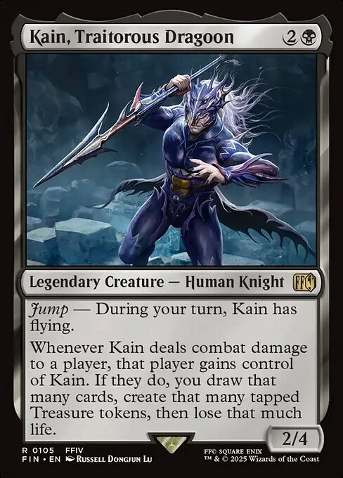 Kain, Traitorous Dragoon, carta Magic di tipo Legendary Creature — Human Knight illustrata da Russell Dongjun Lu