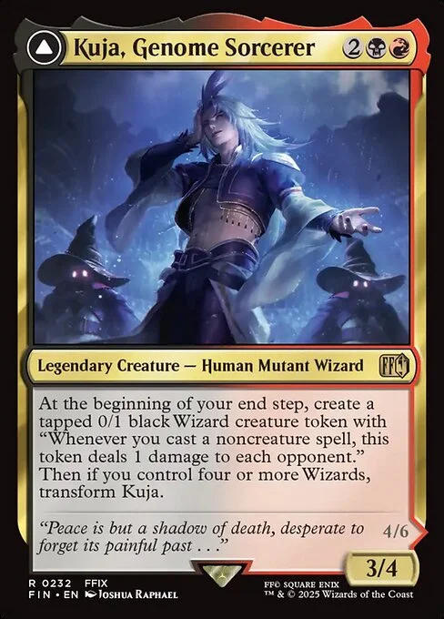 Kuja, Genome Sorcerer // Trance Kuja, Fate Defied, carta Magic di tipo Legendary Creature — Human Mutant Wizard // Legendary Creature — Avatar Wizard illustrata da Joshua Raphael